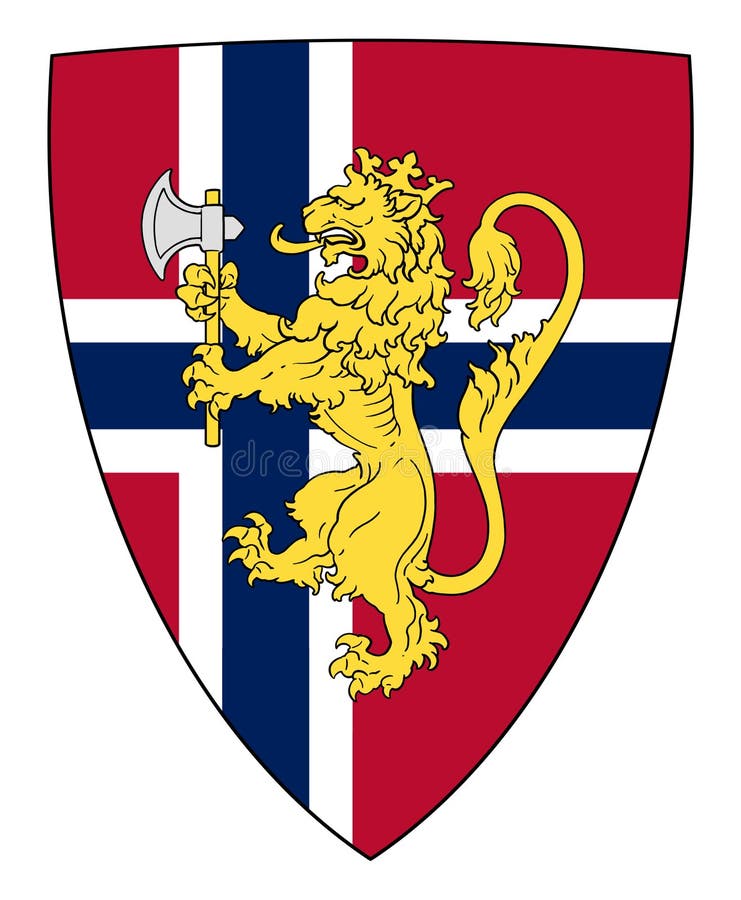 Norwegian coat of arms — golden lion bearing Saint Olav's axe on a Norwegian flag shield