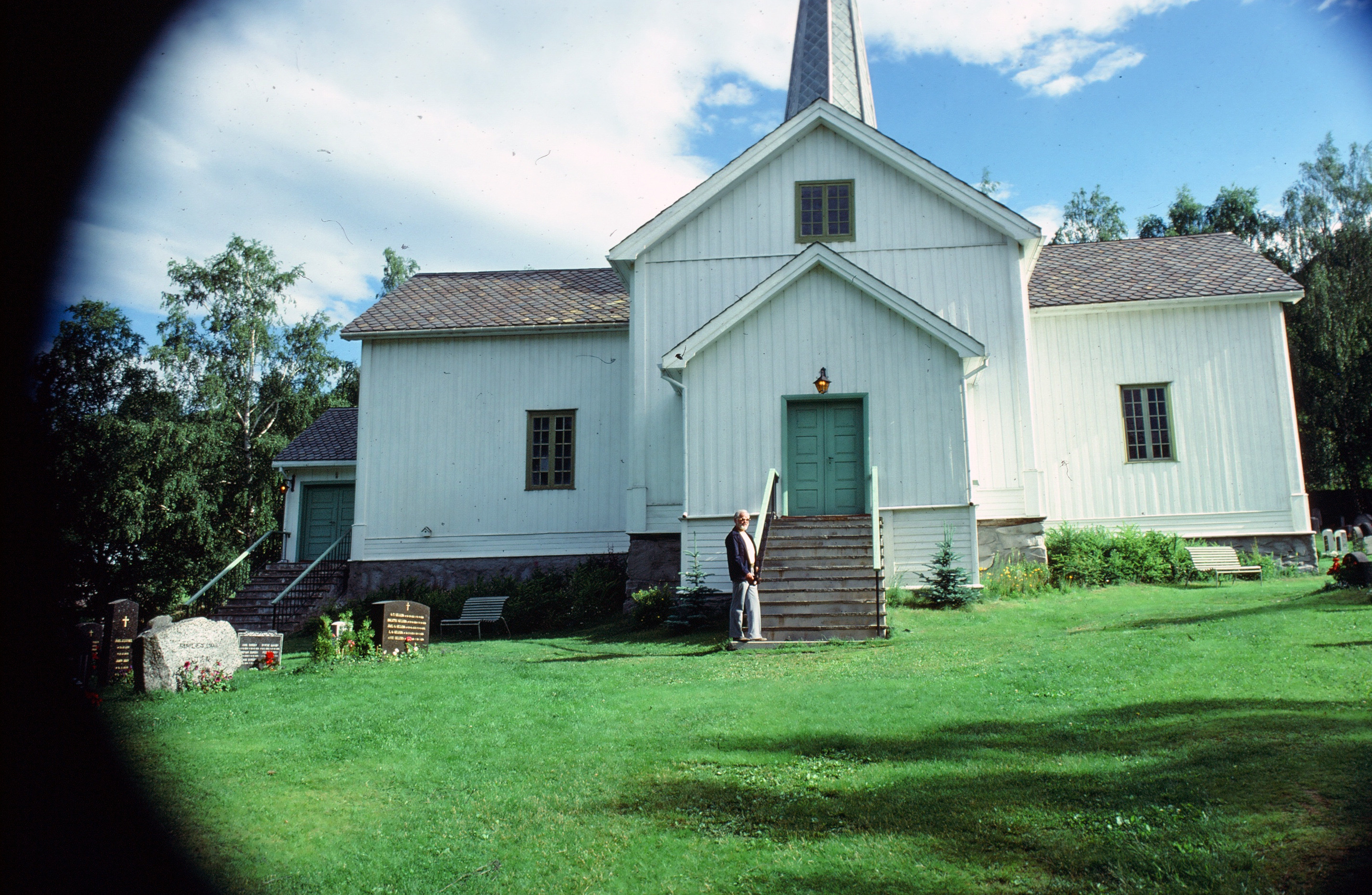 Ray in front of Oyer Church